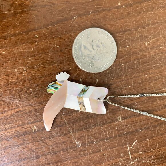 Cowgirl boot with shell inlay design necklace with silver tone chain & extender - Picture 5 of 6